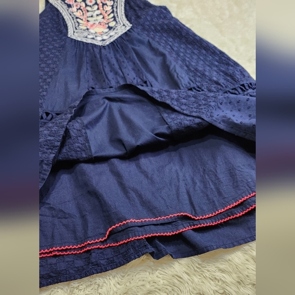 Anthropologie Maeve Tisa Swing Dress Flower & Mirror Embroidered Sz 6 Navy Blue - Picture 7 of 11
